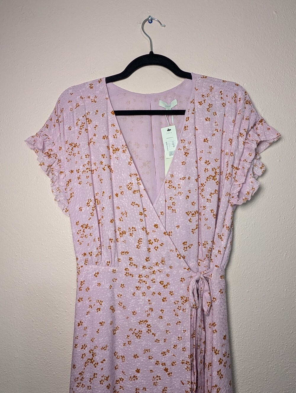 Joie Lavender Floral Wrap Midi Dress Ruffle Sleeve Small - Picture 4 of 16